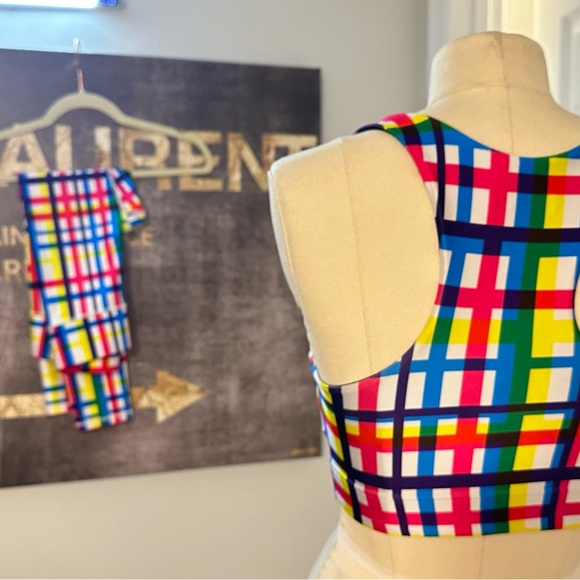 Terez XS Technicolor Plaid Shine Leggings and Sports Bra Set ♥️💙💛 - Picture 4 of 16